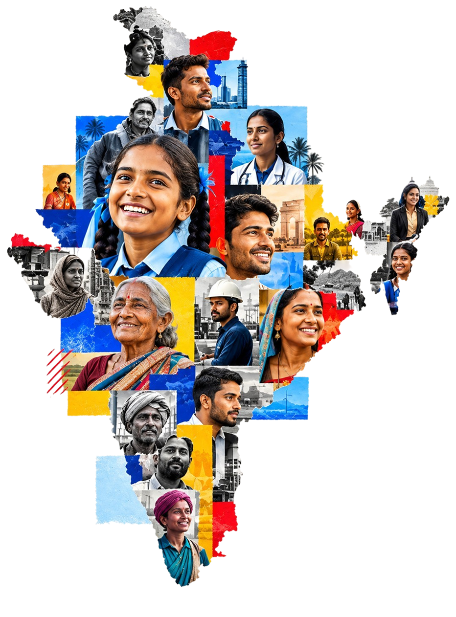 Map of India made up of portraits of people across the country